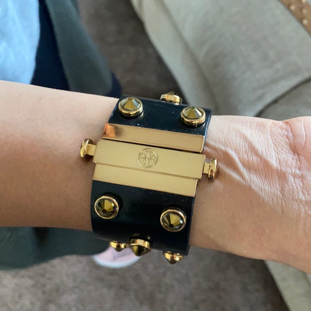 Tory Burch Black and Gold Studded Bracelet